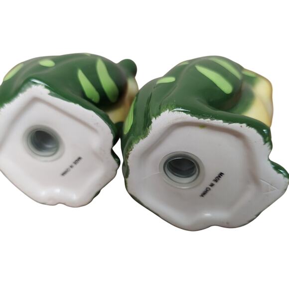 Frog Salt & Pepper Shakers Toad Ceramic Green Yellow White NEW - Picture 5 of 9